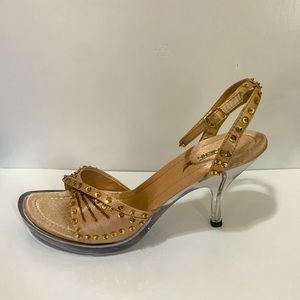 Gold Sequin Satin Strap Dress Sandal